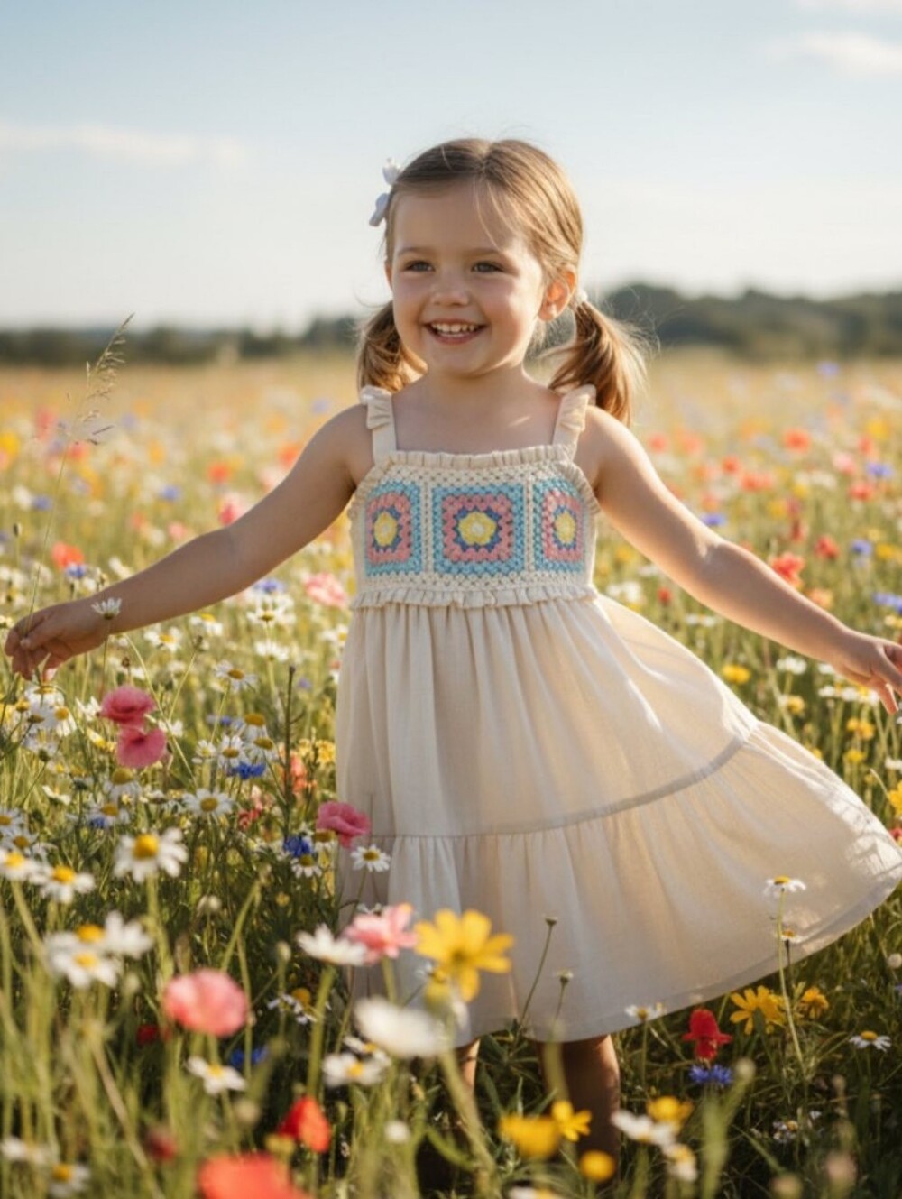 Linen Cream Sundress with Crochet Detail 4T Dress